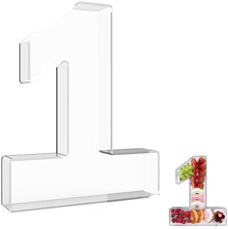 13.8" Extra Large Acrylic Number Charcuterie Board Box, Reusable Fillable Number Cake Candy Dish Display Serving Tray for Birthday Anniversary Party Decoration (1) by RUFHVTY