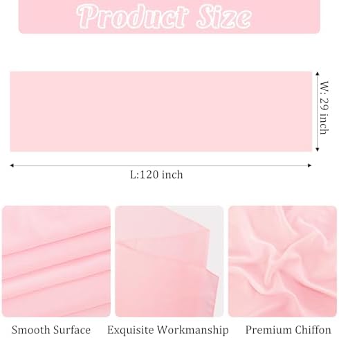 6 Pack 10Ft Pink Valentine's Day Chiffon Table Runner 29x120 Inches Sheer Fabric Table Runner Romantic Wedding Runner for Thanksgiving Christmas Bridal Shower Decorations（Pink） - Image 2