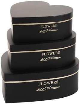Lassos Boutique Set of 3 Heart Shaped Gift Boxes Decorative Heart Gift Flower Wrapping Boxes for Wedding, Birthday, Anniversary, Valentine's Day, Mother's Day, Baby Showers (Black) by Lassos+Boutique