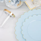 LIYH 210 Pcs Light Blue Plastic Dinnerware Set - Baby Blue Plastic Plates Napkins with Gold Foil Include Bridal Shower Plates Disposable Gold Silverware Napkins Cups for Birthday 30 Guests - Image 6
