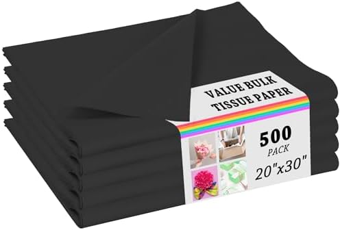 Black Tissue Paper (500 Sheets) for Gift Wrapping, 20 X 30 Inch Packaging Wrapping Tissue Paper Bulk for Floral, Birthday, Christmas, Halloween, DIY Crafts by PINWATT