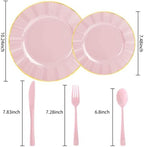 150Pcs Plastic Plates with Gold Rim,Heavy Duty Pink Plates for 30 Guests,Plastic Dinnerware Set Include 30 Dinner Plate,30 Dessert Plate,90 Gold Cutlery Set for Party (Pink) - Image 2