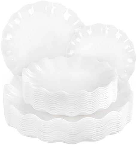 LIYH 24 Pcs White Plastic Plates Reusable - Unbreakable Party Plates, Microwave & Dishwasher Safe Camping Plate Sets Perfect for Parties, Birthday, Picnics, BPA Free (12Guests) by LIYHLoveinyourheart
