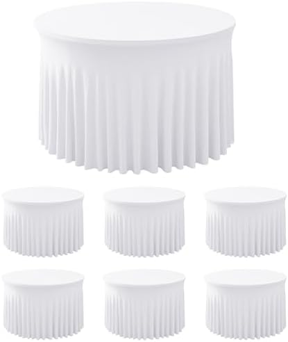 6 Pack White Spandex Table Skirts for 60 Inch Round Tables, Wedding Party by HolidayIdeas