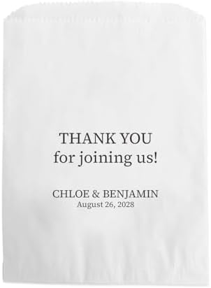 Personalized Text Treat Bags / 50 Fully Custom Event Thank You Dessert Bags / 5 3/4" x 8" Flat Classic Black And White Graduation Wedding Celebration Party Favor Candy Cookie Holder/Made In The USA by CanopyStreet
