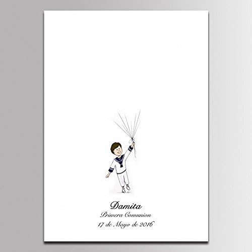 Customized Baby Shower Guest Book Alternative Little Boy and Balloons Painting Primera Communion Gifts DIY Fingerprint Signing Book with Wooden Hanger Ready to Hang-80x120cm - Image 2