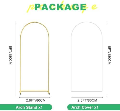 Metal Arch Backdrop Stand and Cover Set, 6FT White Reusable Spandex Fitted Backdrop Cover and Gold Wedding Arch Frame for Baby Shower, Birthday, Parties Decoration. - Image 2
