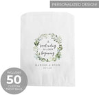 Canopy Street Personalized Greenery Wreath Treat Bags / 50 Custom Event Dessert Bags / 5 3/4" x 8" Watercolor Floral Cookie Holder Wedding Anniversary Favor/Made In The USA - Image 2