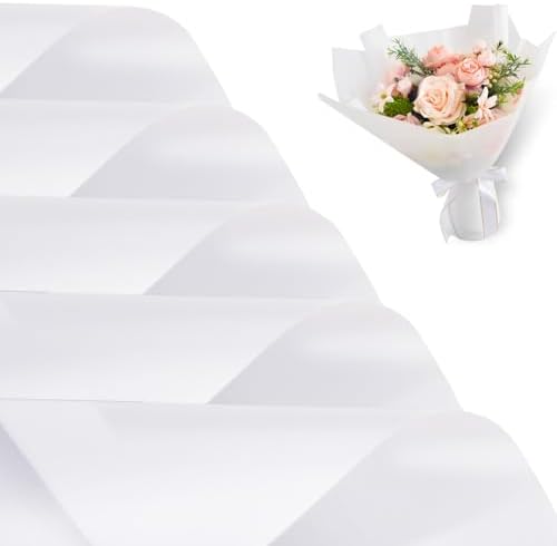 BEISHIDA Floral Wrapping Paper, 100 Pcs Matte, White, Floral Design, Waterproof, for Bouquet, Florist Supplies, Wedding, Graduation by Beishida