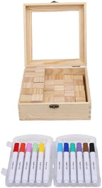 ZJchao Baby Shower Block Game Set with 48 Wooden Blocks 12 Color Pens 42 Templates Wooden Box for Baby Party Gender Reveal Birthday Celebration - Image 3