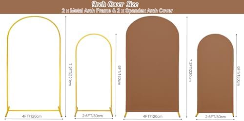 7.2FT, 6FT Wedding Arch Stand and Matching Brown Spandex Fitted Arch Backdrop Cover Set, Round Top Chiara Backdrop Stands and Covers for Birthday Party Baby Shower Banquet Arch Decor (Brown) - Image 2
