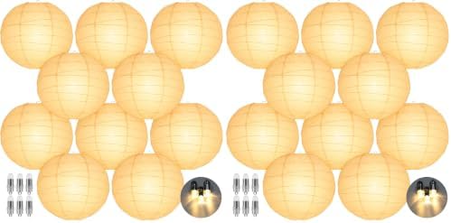 LIHAO 10’’ White Paper Lanterns with Lights, Chinese Lanterns Decorative for Party Decorations Wedding Anniversary Birthday Indoor Outdoor Home (Pack of 2) by LIHAO