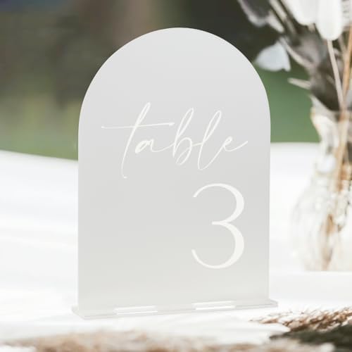 HOODO Frosted Arch Acrylic Table Numbers 1-20 with Stands, 5"x7" Acrylic Arch Signs and Holders, Frosted Table Numbers for Wedding Reception, Party, Anniversary, Event - Image 3