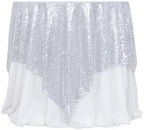 Poise3EHome Silver Sequin Tablecloth 90×90 Inch Square Sequin Fabric Table Cover Overlay for Christmas Baby Shower Birthday Party Wedding Holiday Cake Table Decoration by Poise3EHome