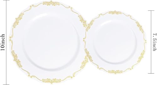 U-QE 100PCS Gold Plates Disposable - Heavy Duty White and Gold Plates - Image 2