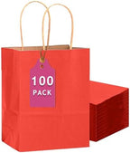 qiqee 100PCS Gift Bag with Handles Bulk Kraft Red Paper Bags Multiple Uses (13''x5 x10 inch Large Size) by Qiqee