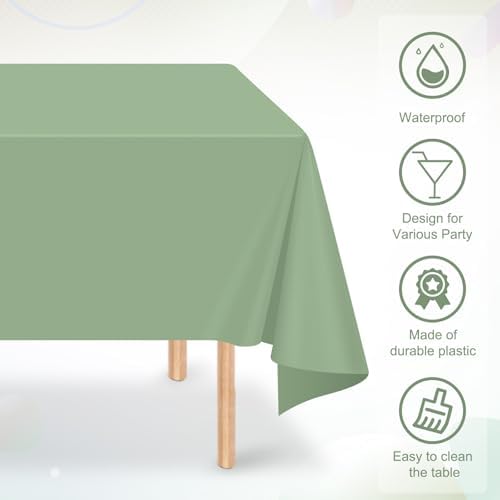 32 Pack Sage Green Plastic Tablecloth for Rectangle Tables, Premium Decorative Sage Disposable Table Cloths for Parties, Rectangle Party Table Cover for Birthday Wedding Baby Shower Party, 54x108 Inch - Image 3
