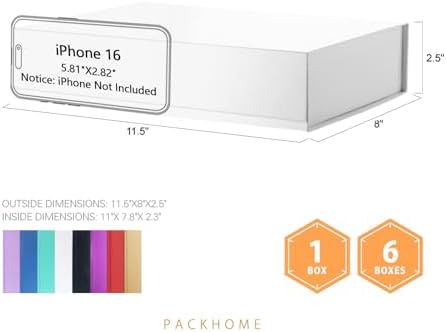 PACKHOME 6 White Gift Boxes 11.5x8x2.5in with Magnetic Lids for Shirt - Image 2