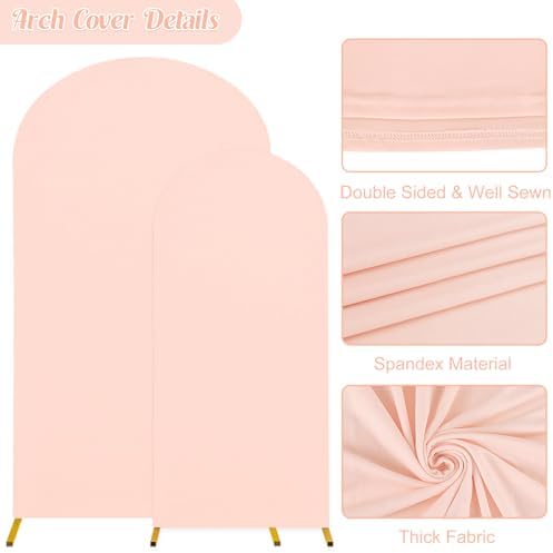 7.2FT, 6FT Wedding Arch Stand and Matching Light Pink Spandex Fitted Arch Backdrop Cover Set, Round Top Chiara Backdrop Stands and Covers for Birthday Party Baby Shower Banquet Decor (Light Pink) - Image 4