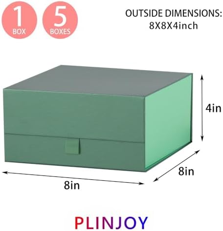 5 Pcs Green Gift Box 8x8x4 Inches Small Gift Boxes for Presents with Magnetic Closure LidLuxury Gift Box for Rectangle Collapsible for Bridesmaid, Wedding, Birthday Gift Packging - Image 4