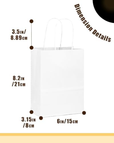 qiqee 600-Packs White Paper Gift Bags with Handles Bulk 8.3"x6"x3.15" Small Size Paper Bags Multiple Uses - Image 3