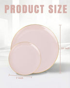 bUCLA 100PCS Pink Plastic Plates - Pink Disposable with Gold Rim - Include 50 Each (10 inch Dinner & 7 inch Dessert) Plates, Ideal for Party, Wedding & Birthday - Image 2