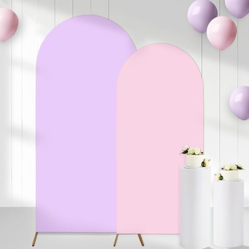 2Pcs Arch Backdrop Covers Purple & Pink (7.2ft+6ft), Spandex Fitted Arch Stand Covers Background with Zipper for Wedding Baby Shower Birthday Bridal Shower Party Decorations(Only Cover) by CORNERLACE