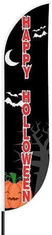 Happy Halloween Sign Feather Flag for Outdoor by Mavis Printing | 11.5 FEET Long Polyester Outdoor Banner Flag for Easy Hang | HD Print Swooper I Flag Only to Celebrate Happy Halloween I Flag Only by MAVISPRINT