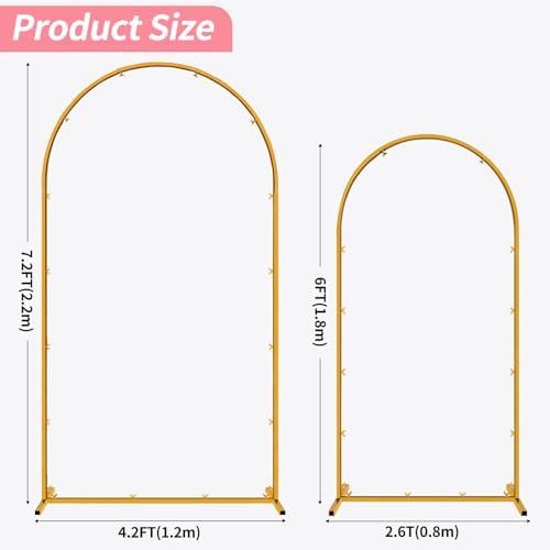 Wedding Arch Backdrop Stand, Gold Metal, Set of 2, 7.2FT and 6FT, for Birthday Party, Baby Shower, Graduation, Photo Booth, Balloon Floral Decoration - Image 2