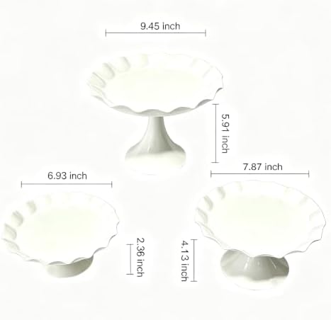 3 Pcs White Metal Cupcake Stand Scalloped Edge Dessert Display Tray - Image 5