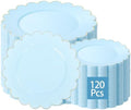 LIYH 120 Pcs Heavy Duty Baby Blue Scalloped Plastic Plates with Gold Rim by LIYHLoveinyourheart