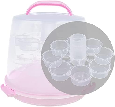 3-Tiers Portable Desserts Storage Container Box Cupcake Holder Pink Cupcake Carrier with Lid and Handle 24 Cupcakes for Pie, Cookies - Image 3