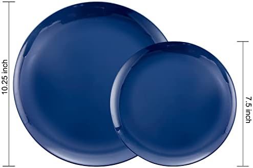 PULOTE 100PCS Blue Plastic Plates - Heavy Duty Navy Blue Disposable - Include 50PCS 10.25inch Dinner & 50PCS 7.5 inch Dessert/Salad Plates - Ideal for Party & Labor Day - Image 2