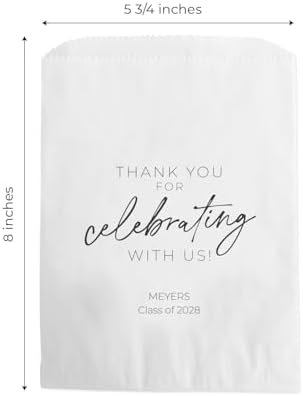 Personalized Script Celebrating With Us Favor Bags / 50 Custom All Occasion Thank You Party Treat Favor Bags / 5 3/4" x 8" Flat Gratitude Candy Cookie Holder / Engagement Wedding Anniversary Appreciation Dessert Bag / Made In The USA - Image 5