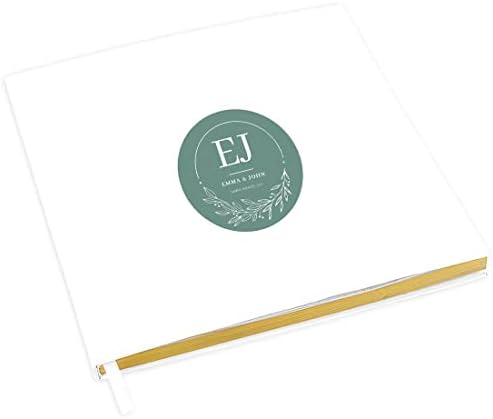 Andaz Press Personalized Wedding Guestbook with Gold Accents, Green with Minimal White Leaves White Guest Sign in Guest Registry 120 Pages 8.5 X 8.5 Memories Book for DIY, Scrapbook, Photo Album by AndazPress