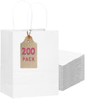 qiqee 200-Packs White Paper Gift Bags with Handles Bulk 10.6"x8.3"x4.3" Medium Size Paper Bags Multiple Uses by Qiqee