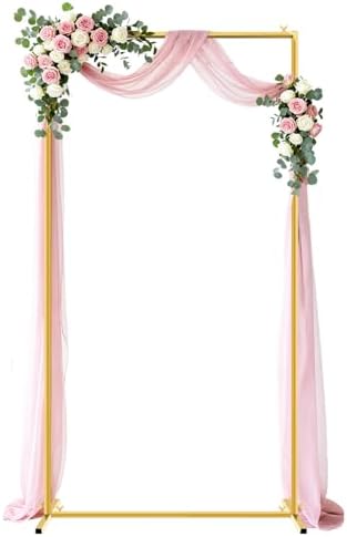 Gold Wedding Arch Backdrop Stand, 6.6 * 3.3FT Square Backdrop Stand Balloon Flower Metal Frame for Ceremony, Anniversary, Party, Birthday,Baby Shower Photo Booth Decoration by JEBUTU