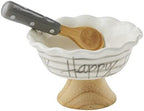 Mud Pie 3.25" x 5.5" Dia | Spoon 4.5" Striped Happy Candy Dish Set, Gray, White by MudPie