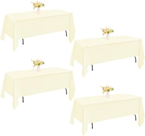 4 Pack Rectangle Tablecloth for 6 Foot Tables Washable Polyester Table Cover for Wedding Dining Table Parties Banquet（60x102 Beige） by JALANCY