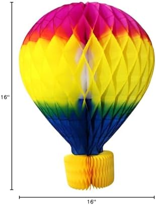 3-pack 16 Inch Large Honeycomb Hot Air Balloon Decoration (Rainbow Multi - Cerise/Yellow/Blue) - Image 2