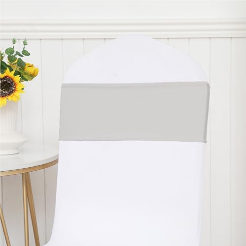 50 Pack Spandex Silver Grey Chair Sashes Bows Stretch Chair Bands with Buckles Universal Elastic Chairs Ties for Party Celebration Ceremony Events Wedding Decorations - Image 3