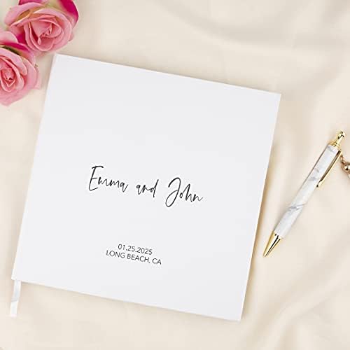Andaz Press Personalized Wedding Guestbook with Gold Accents, Modern Custom Script White Guest Sign in Guest Registry 120 Pages 8.5 X 8.5 Memories Book for DIY, Scrapbook, Photo Album - Image 2