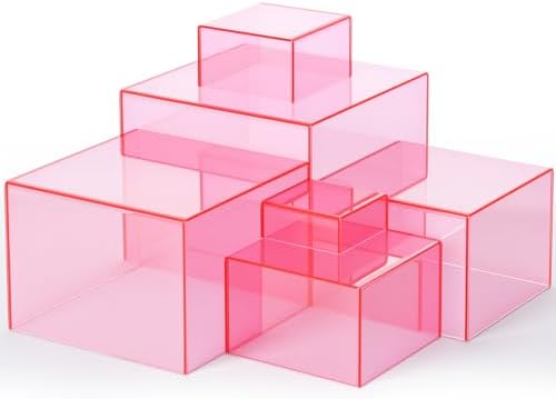 Geelin 6 Pcs Acrylic Risers Cube Stands, Clear Pink, 3 to 8 Inch, Square by Geelin