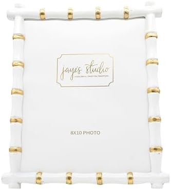Jaye's Studio Gracie Chloe Decorative Picture Frame White Photo Frame 8x10 Gold Bamboo Frame, Glass Display Standing Picture Frames Easel Stand, Secure Fit Back, Handmade Metal Boho Frames Room Decor by JayesStudio