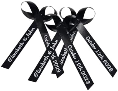 25 Personalized Ribbons Assesmbled Bows Custom Bridal Shower Favor Party Favors Wedding Bridesmaid Memorial Ribbons Funeral Baby Invitations Mis XV años Quinceanera (Black Ribbon) - Image 7
