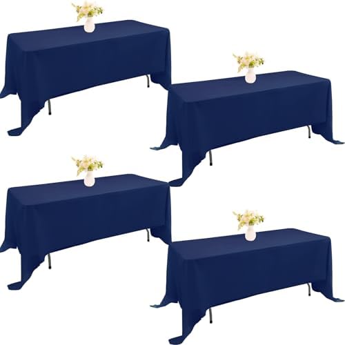 4 Pack Rectangle Tablecloth for 6 Foot Tables Washable Polyester Table Cover for Wedding Dining Table Parties Banquet（70x120 Navy Blue） by JALANCY