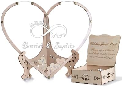 Wedding Guest Book Alternative,with Box and Small Hearts,Personalized Infinity Love Heart Drop Guest Sign for Rustic Wedding Decorations,Anniversary and Birthday(style4, Heart) by HZGUEOSTB