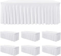 6 Pack White Spandex Table Covers 4ft Rectangle Ruffle Skirts for Party by HolidayIdeas