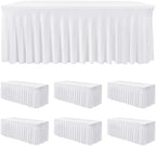 6 Pack White Spandex Table Covers 4ft Rectangle Ruffle Skirts for Party by HolidayIdeas