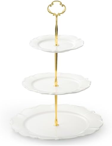 3 Tier Cupcake Stand, Ceramic Tiered Serving Stand by Omifun